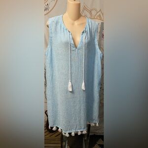 NWT Tahari‎ Swim Cover-Up Blue and White Striped Linen Tassel Detail Size XL